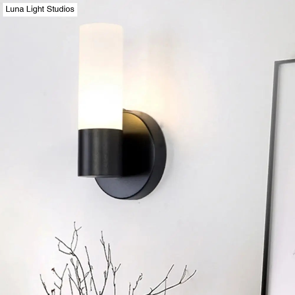 DecorBites™ Modern Cylinder White Glass Sconce Lamp with 1 Black LED Light - Wall Mounted Fixture