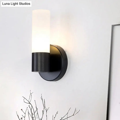 DecorBites™ Modern Cylinder White Glass Sconce Lamp with 1 Black LED Light - Wall Mounted Fixture