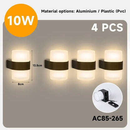 Modern cylindrical black led wall light garden frosted glass sconce