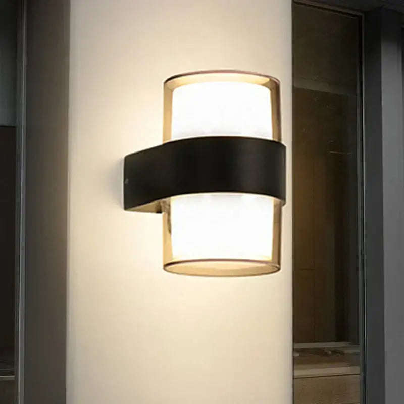 Modern cylindrical black led wall light garden frosted glass sconce