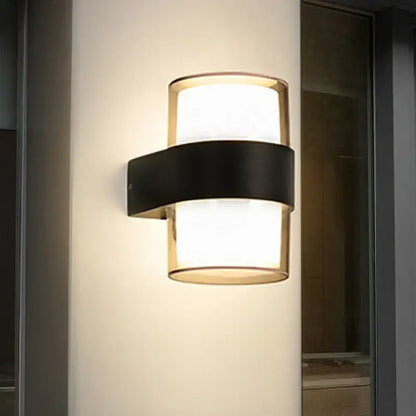 Modern cylindrical black led wall light garden frosted glass sconce