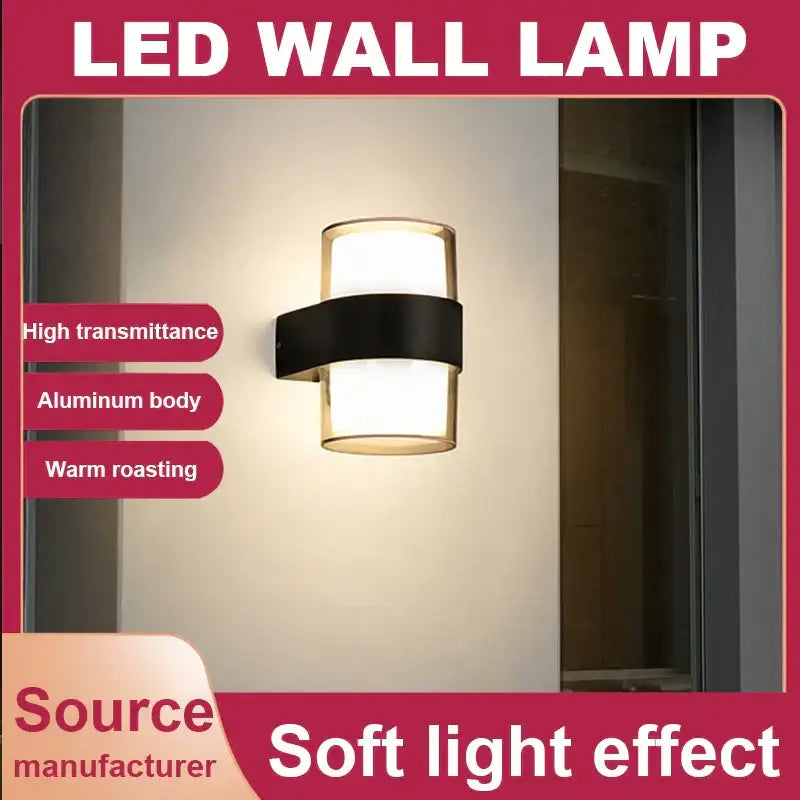 Modern cylindrical black led wall light garden frosted glass sconce