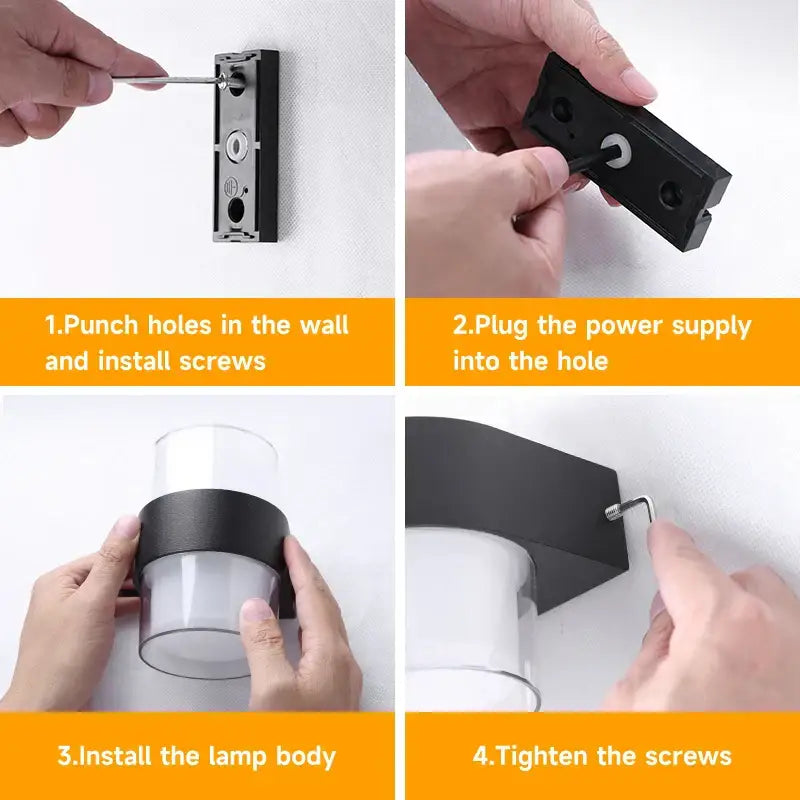 Modern cylindrical black led wall light garden frosted glass sconce