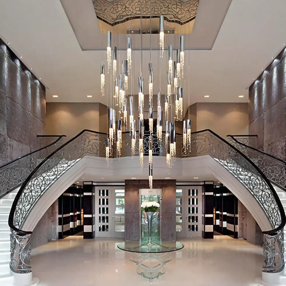 Modern cylindrical crystal staircase chandelier living room light