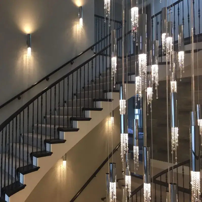 Modern cylindrical crystal staircase chandelier living room light