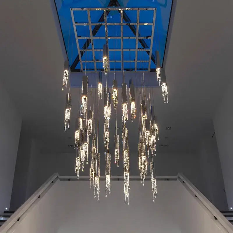 Modern cylindrical crystal staircase chandelier living room light