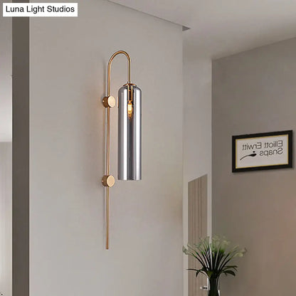 DecorBites™ Modern Cylindrical Wall Sconce - Smoke Gray Glass - 1 Bulb - Living Room Lighting Fixture