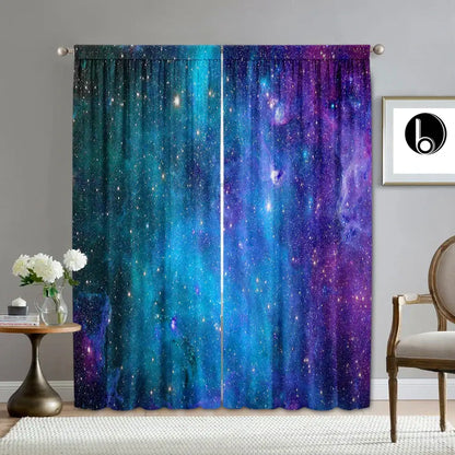 Modern dark blue forest city night view sheer curtains bedroom