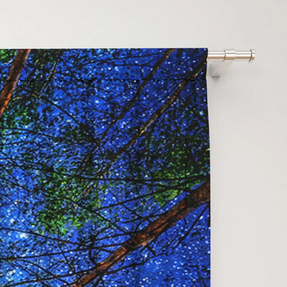 Modern dark blue forest city night view sheer curtains bedroom