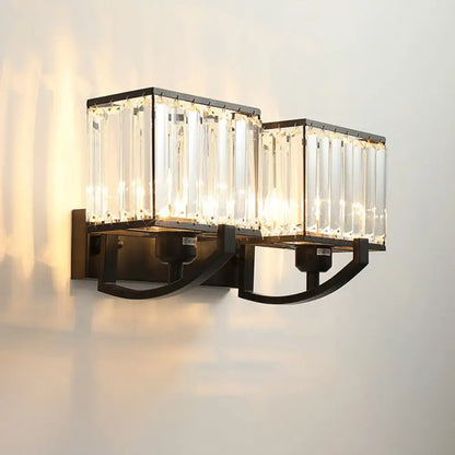 Modern dark bronze and crystal wall mount light bedroom sconce