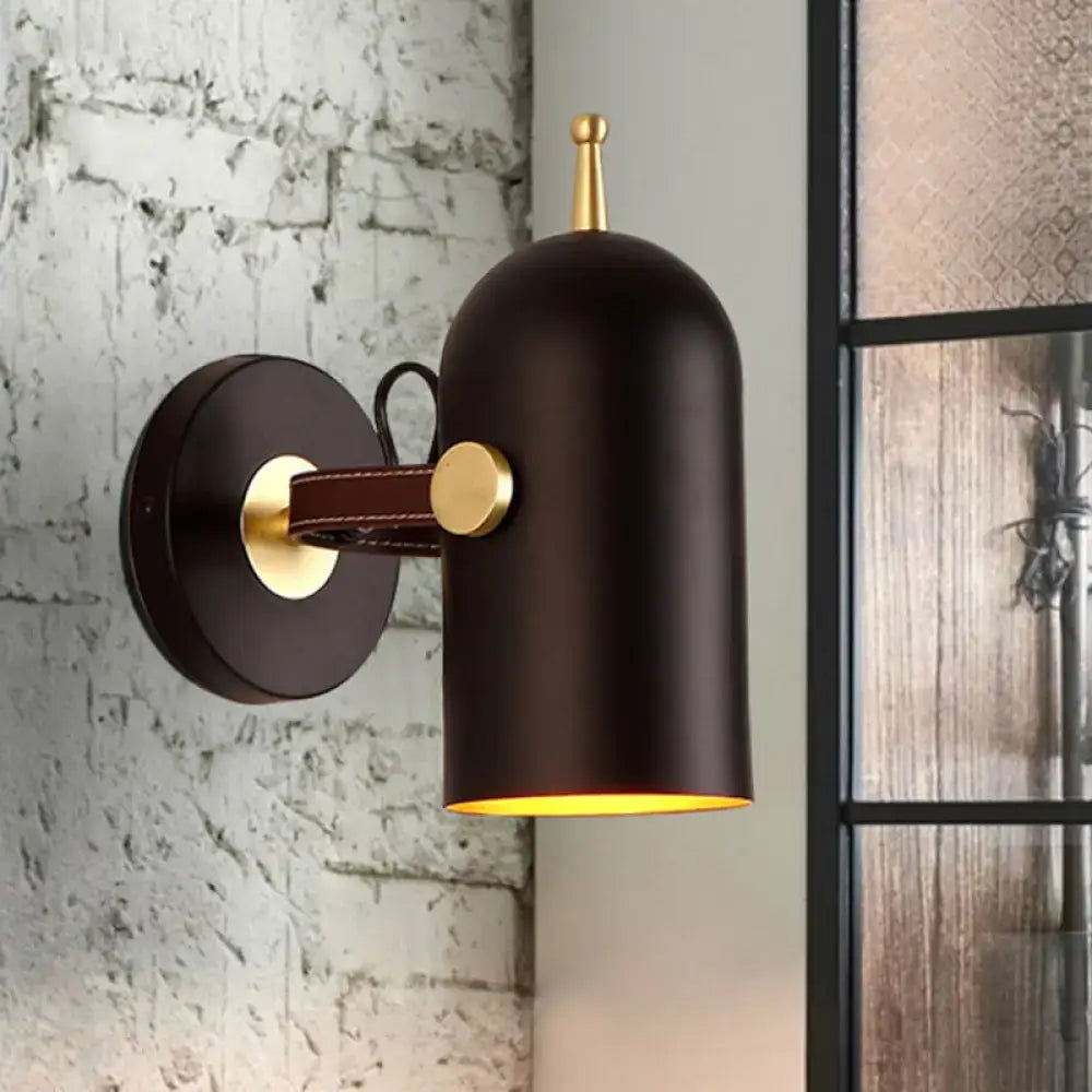 Modern dark brown and brass wall lamp with cup shade office corridor