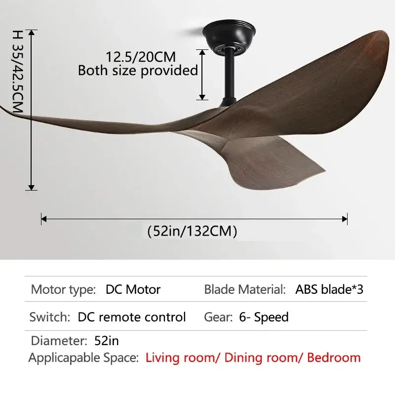 Modern dark brown and matte black dc ceiling fan living room