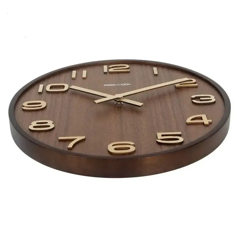 Modern dark brown bamboo wall clock living room wood grain timepiece