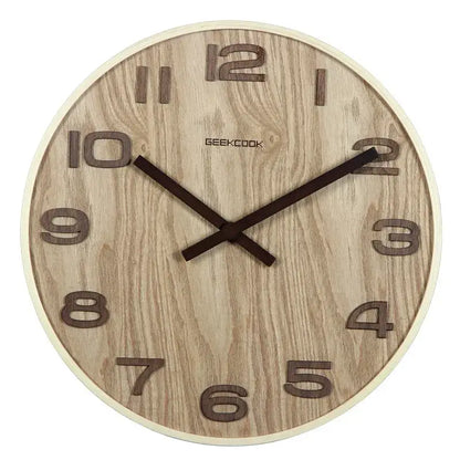 Modern dark brown bamboo wall clock living room wood grain timepiece