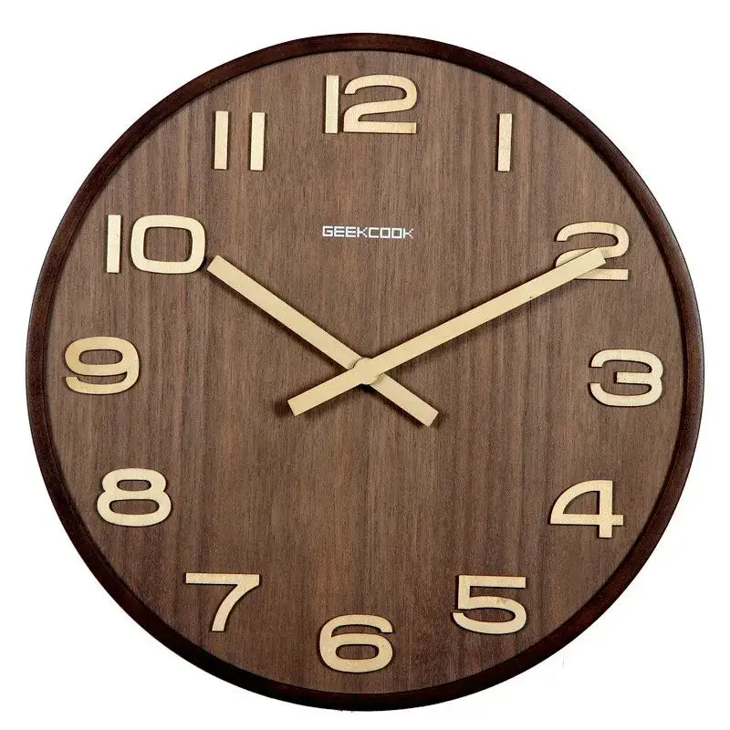 Modern dark brown bamboo wall clock living room wood grain timepiece