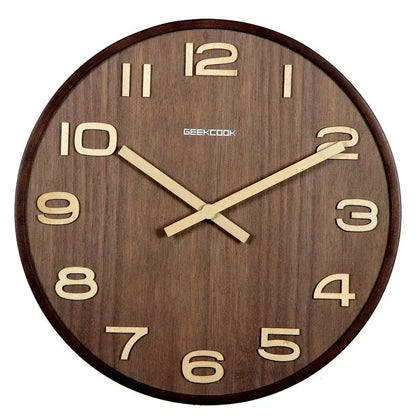 Modern dark brown bamboo wall clock living room wood grain timepiece