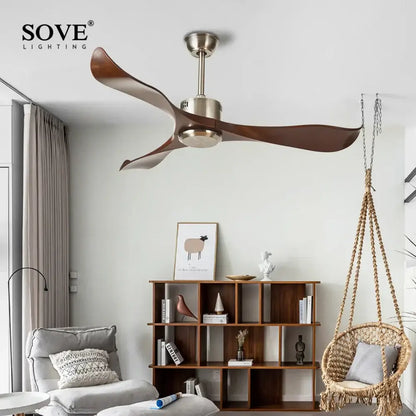 Modern dark brown ceiling fan with remote control living room