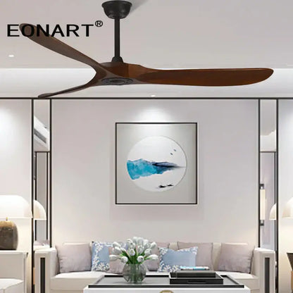 Modern dark brown solid wood dc ceiling fan living room