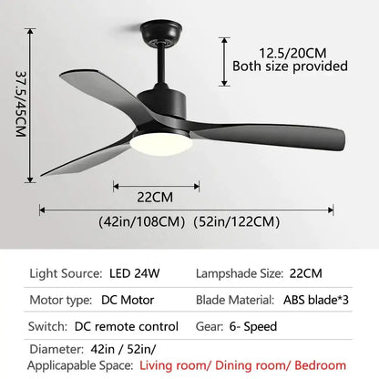 Modern dark brown wooden ceiling fan with led light bedroom remote