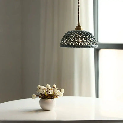 Modern dark gray ceramic led pendant lamp bedroom woven light