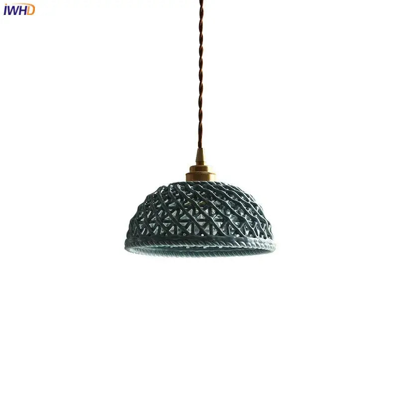Modern dark gray ceramic led pendant lamp bedroom woven light