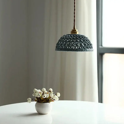 Modern dark gray ceramic led pendant lamp bedroom woven light