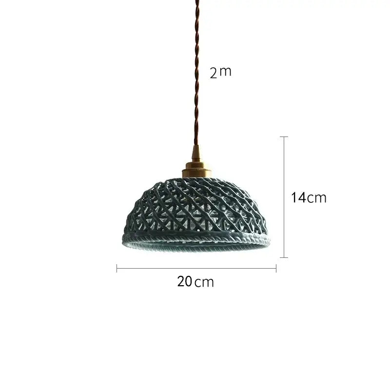 Modern dark gray ceramic led pendant lamp bedroom woven light