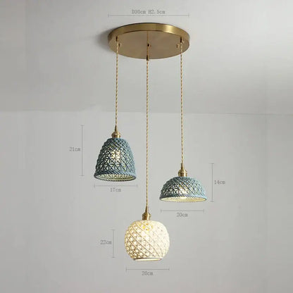 Modern dark gray ceramic led pendant lamp bedroom woven light