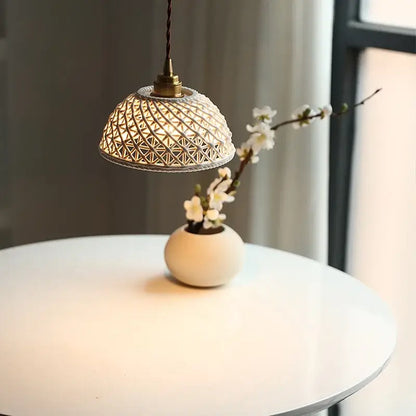 Modern dark gray ceramic led pendant lamp bedroom woven light