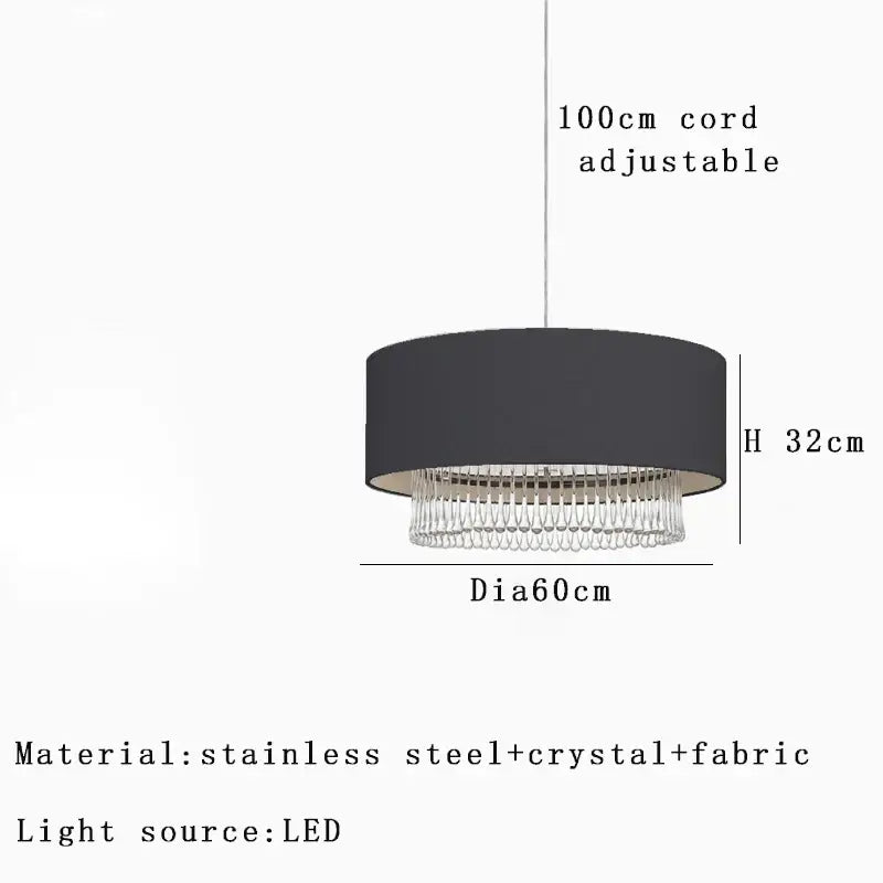 Modern dark gray crystal pendant chandelier dining room led light