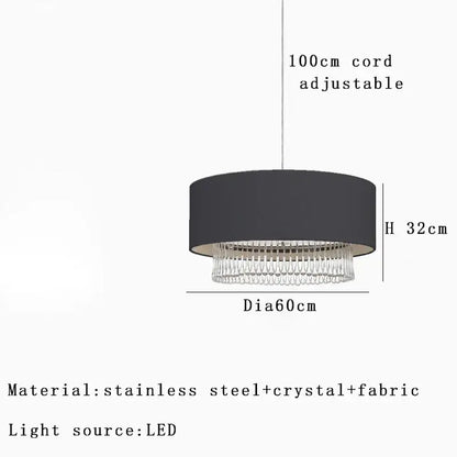 Modern dark gray crystal pendant chandelier dining room led light