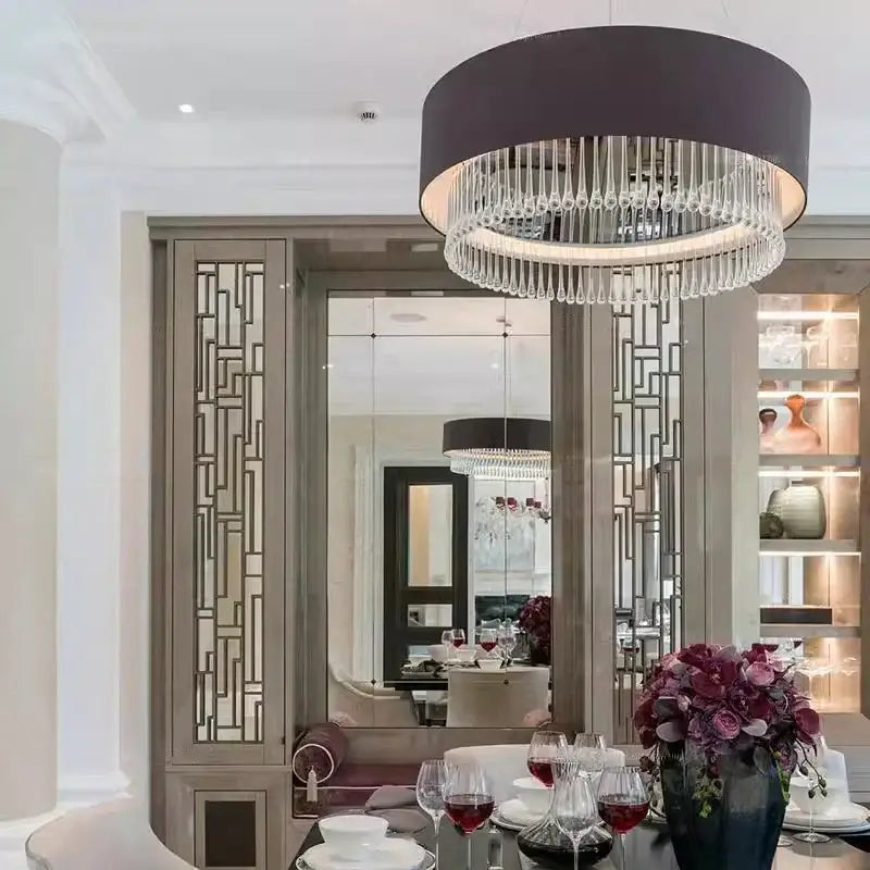 Modern dark gray crystal pendant chandelier dining room led light