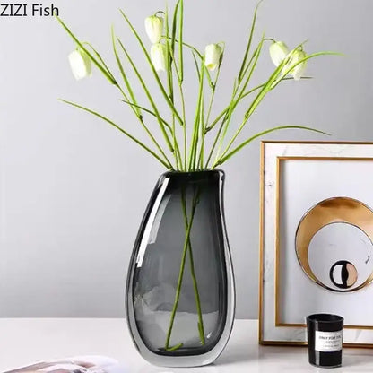 Modern dark gray double glass vase hydroponic desk decor