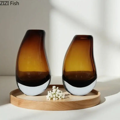 Modern dark gray double glass vase hydroponic desk decor