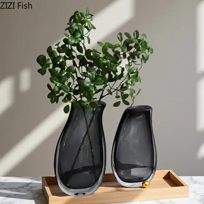 Modern dark gray double glass vase hydroponic desk decor
