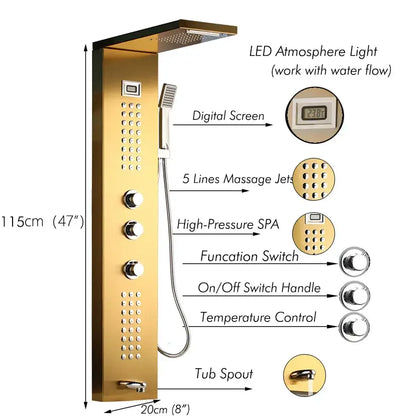 Modern dark grey shower column with massage system for bathroom