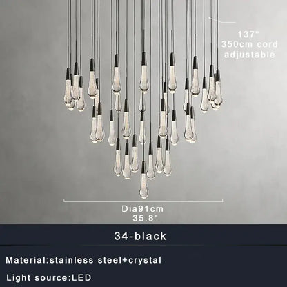 Modern dark metal crystal water-drop ceiling chandelier dining room