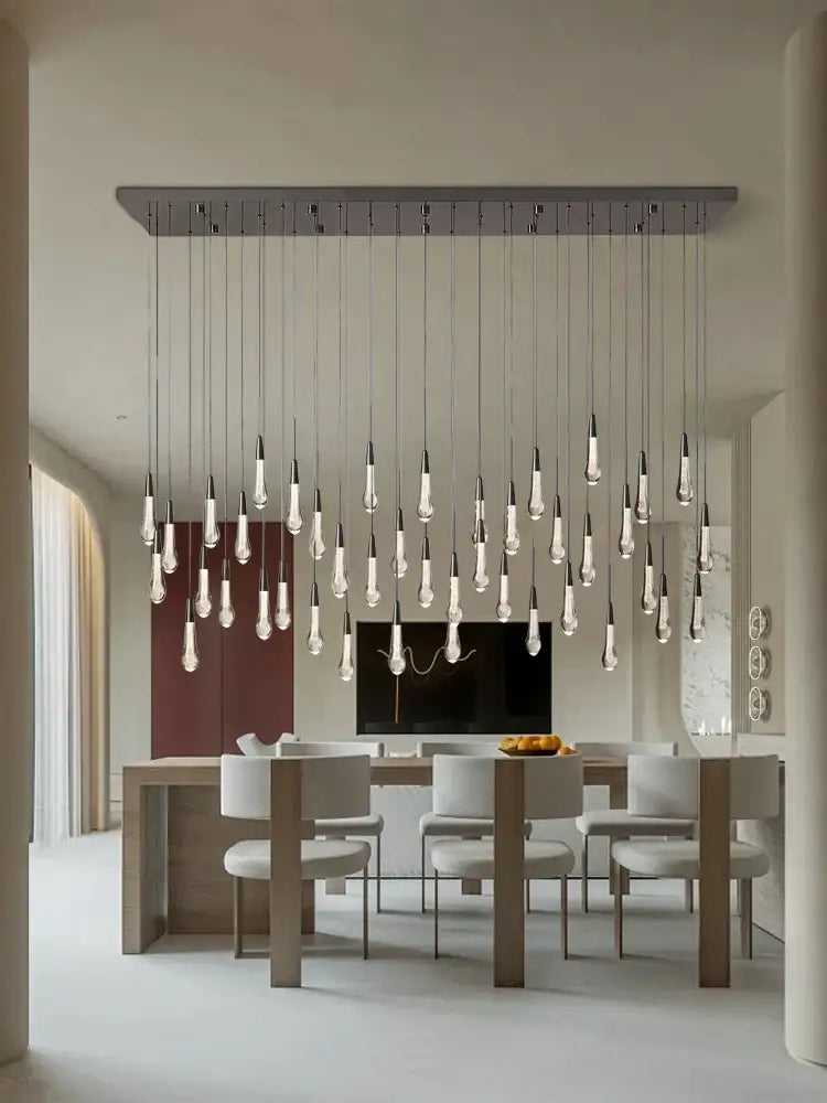 Modern dark metal crystal water-drop ceiling chandelier dining room
