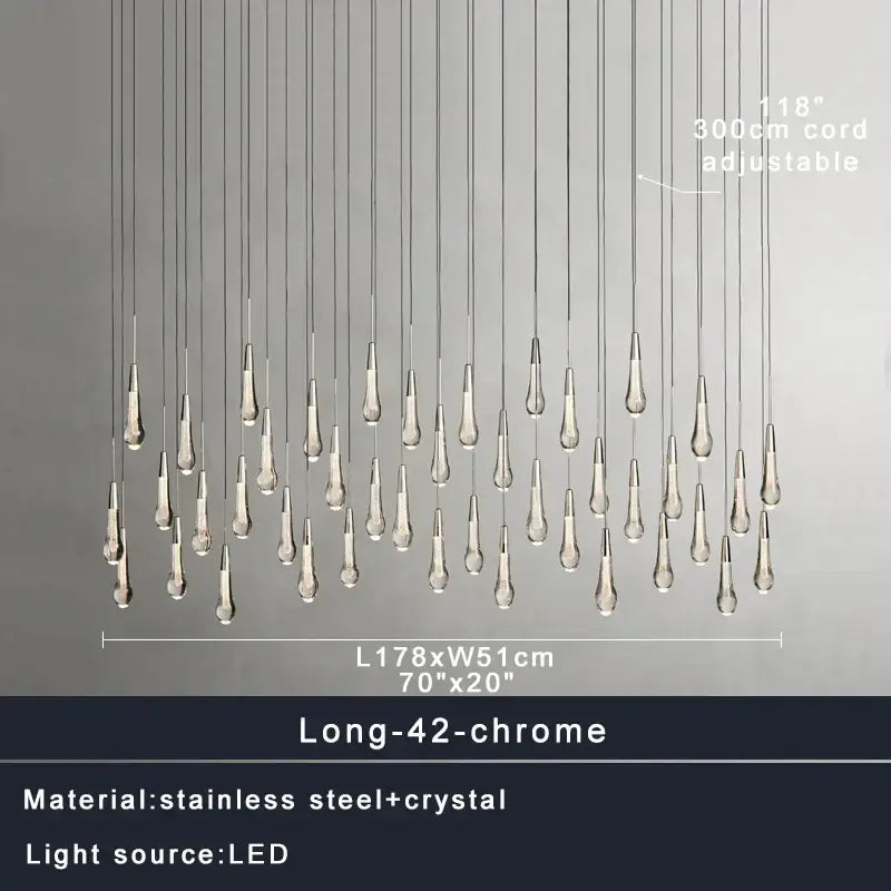 Modern dark metal crystal water-drop ceiling chandelier dining room