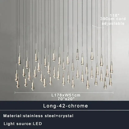 Modern dark metal crystal water-drop ceiling chandelier dining room