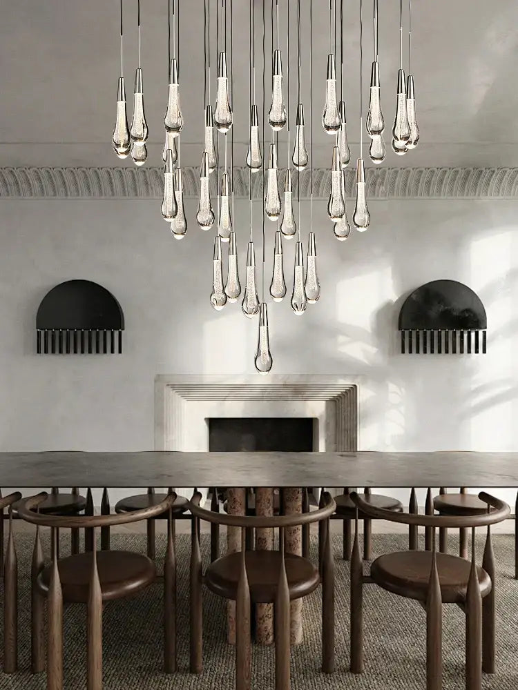 Modern dark metal crystal water-drop ceiling chandelier dining room