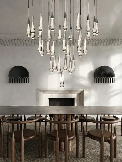 Modern dark metal crystal water-drop ceiling chandelier dining room