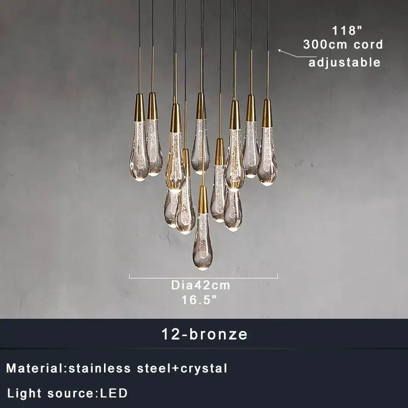 Modern dark metal crystal water-drop ceiling chandelier dining room