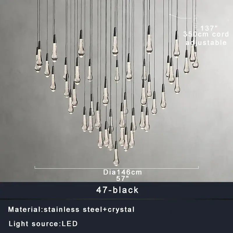 Modern dark metal crystal water-drop ceiling chandelier dining room
