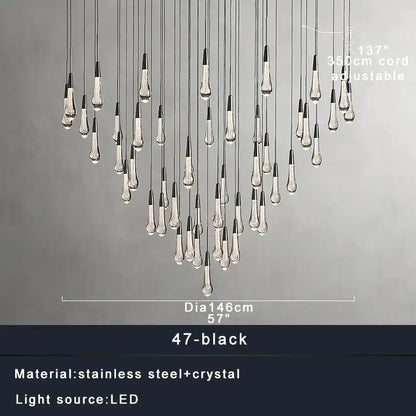 Modern dark metal crystal water-drop ceiling chandelier dining room