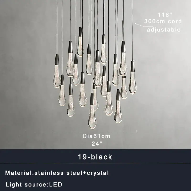 Modern dark metal crystal water-drop ceiling chandelier dining room