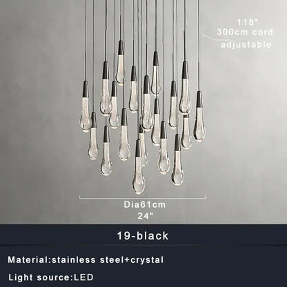 Modern dark metal crystal water-drop ceiling chandelier dining room