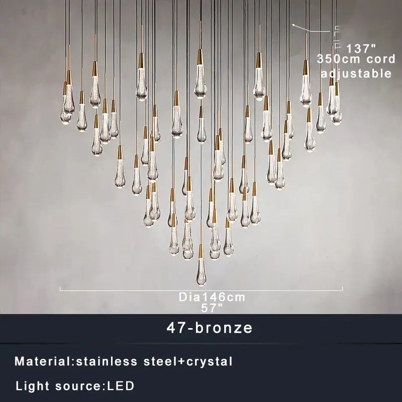 Modern dark metal crystal water-drop ceiling chandelier dining room