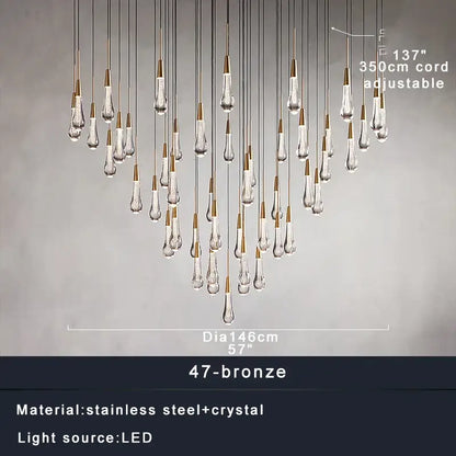 Modern dark metal crystal water-drop ceiling chandelier dining room