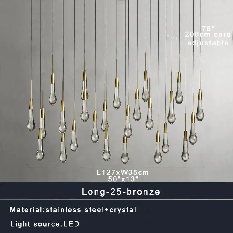 Modern dark metal crystal water-drop ceiling chandelier dining room
